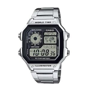 Casio AE1200WHD-1A Mens Watch Digital Sports World Stainless Steel AE-1200WHD-1A
