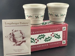 Tazas votivas tradicionales de acebo Longaberger de cerámica, juego de 2, caja original #36064 - Imagen 1 de 10