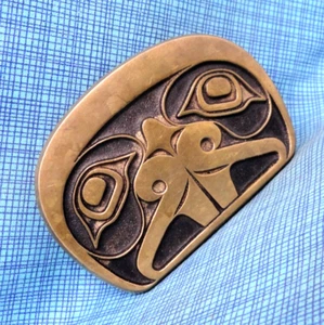 Totem Beaver Belt Buckle Pacific NW Tribal Spirit Animal Vtg 70s Rainbow .GMP026 - Picture 1 of 9