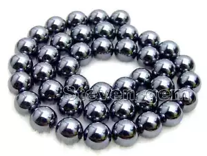 12mm Round Natural Black Magnetic Hematite Beads for Jewelry Making Strand 15" - Picture 1 of 10