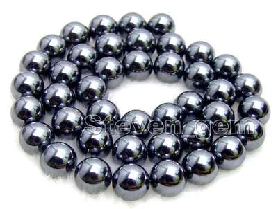 12mm Round Natural Black Magnetic Hematite Beads for Jewelry Making Strand 15" - Image 1 of 2