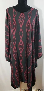 Plus size poncho style top/tunic/mini dress/caftan, black/red, 3X-4X, handmade - Picture 1 of 1