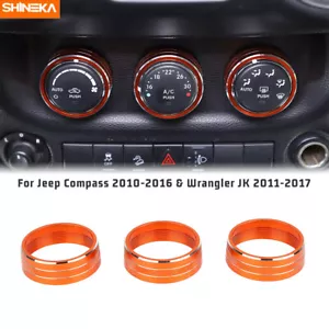 3x Orange Air Conditioner Switch Knob Ring Cover Trim For Jeep Wrangler JK 11-17 - Foto 1 di 9