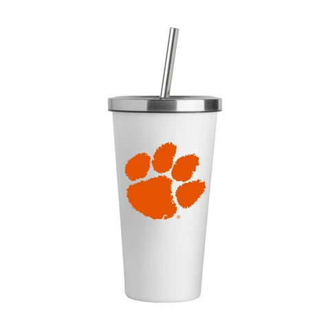 Clemson Tigers Logo White 20oz Straw Tumbler Cover