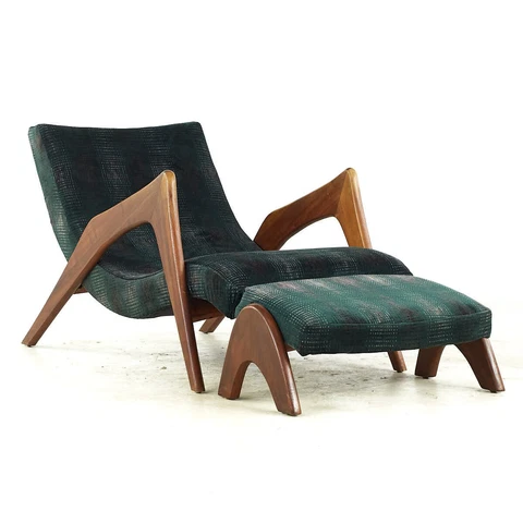 Adrian Pearsall Mid Century Walnut Grasshopper Lounge Chair with Ottoman Cover