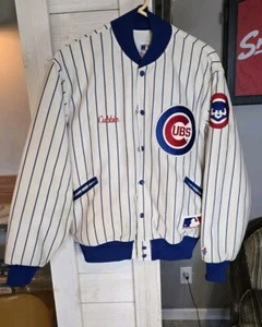 Vintage 80s MLB Felco Chicago Cubs Pin Stripe Baseball Jacket Sz Large -USA made - Picture 1 of 15