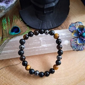 protection crystal healing bracelet black tourmaline, tigers eye Gift For Him - Picture 1 of 13