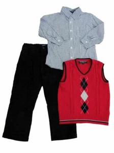 Sahara Club Boys Holiday Outfit Dress Shirt Pants & Red Argyle Sweater 4 - Picture 1 of 1
