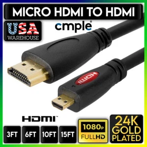 Cable Micro HDMI 1080p Macho Tipo D Cable HDMI ARC HDTV Laptop Tablet Cámara GoPro - Imagen 1 de 12