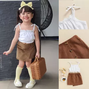 Kids Baby Girl Summer Outfits Lace Up Tops Dress Skirts Newborn Clothes Set - Picture 1 of 9