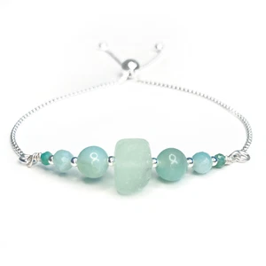 Sea Glass Bracelet. Green Amazonite Crystal and Sterling Silver Beaded Jewellery - Picture 1 of 5