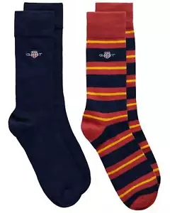 GANT Mens 2-Pack Shield Rugger Stripe Socks Gift Box Iron Red - Picture 1 of 6