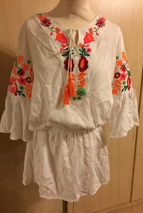 LUC-CE WHITE WOMENS SEQUINS EMBROIDERED KAFTAN BEACH DRESS SIZE S - SMALL NEW - Picture 1 of 8
