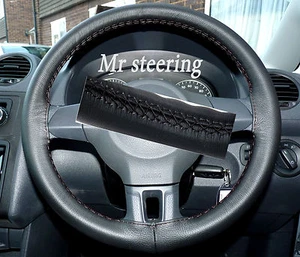 FITS VW CADDY MK3 FACELIFT 2010-2015 REAL BLACK LEATHER STEERING WHEEL COVER - Picture 1 of 9
