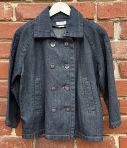 Van Heusen Womens Sz Large Denim Swing Jacket 3/4 Sleeve Double Breast Dark Wash - Picture 1 of 9