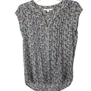 Fun2fun Blue Ditsy Floral Semi Sheer Tunic Lightweight Boho Pleats VNeck SP - Picture 1 of 12