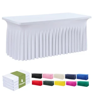 4er-Pack weiße Spandex Tischwäsche für 8 Fuß rechteckige Tische, knitterfrei... - Bild 1 von 9