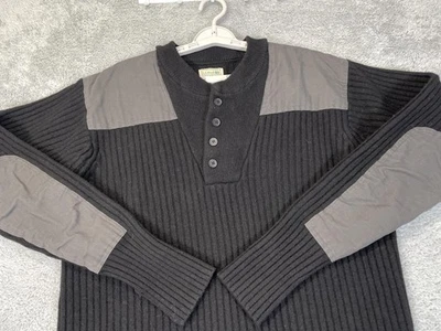 L.L.Bean свитер мужской XL черный мериносовой шерсти Henley Commando локоть патчи ребристый - Изображение 1 из 4