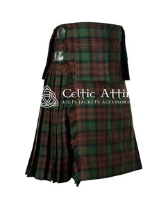 Scottish Traditional Brown Watch Tartan 8 Yard KILT With Detachable Pockets - Picture 1 of 5