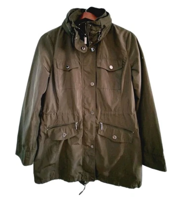 Chaqueta utilitaria Michael Kors para mujer verde oliva Anorak abrigo de lluvia con capucha talla M  Foto 1 de 4