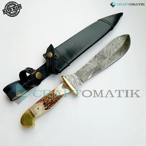 Cuchillo de caza damasco "Rüdemann" en estilo PUMA - acero damasco original, cuerno de ciervo - Imagen 1 de 9