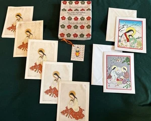 Japanese Woodblock Christmas Cards Uchita Kyoto & Carmel Tokyo Mother And Child - Picture 1 of 9