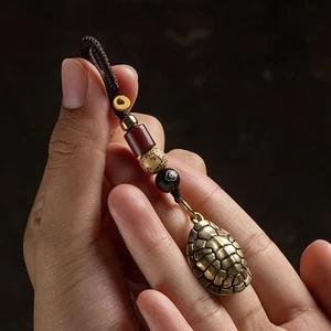 Vintage Brass Keychain Metal Tortoise Shell Leaf Carp Key Chain Delicate Pendant - Picture 1 of 15