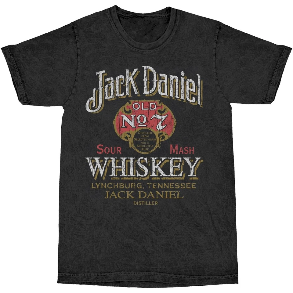 Jack Daniels Black Mineral Wash Vintage #7 Whiskey T-Shirt 02-17L - Imagem 1 de 1