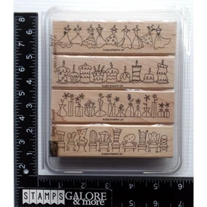 Stampin' Up! Rubber Stamps 2003 SIMPLY SWEET BORDERS CHAIRS DRESSES CAKES FLOWER - Picture 1 of 2