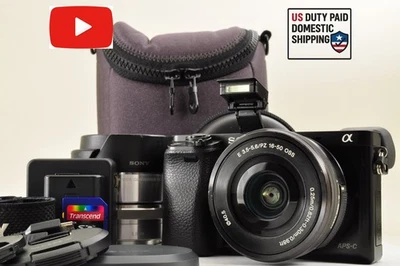 [US Duty Paid] SONY Alpha A6000 Mirrorless Camera Silver w/ SELP1650 & SEL16F28 - Image 1 of 4