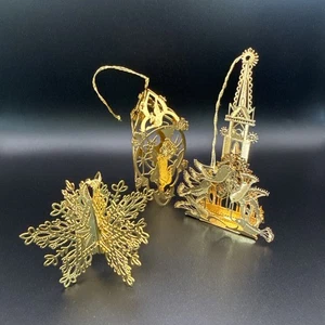 Christmas Camerlane Doves, Church Angel & Snowflake Ornaments 24Kt Gold Finish - Picture 1 of 12
