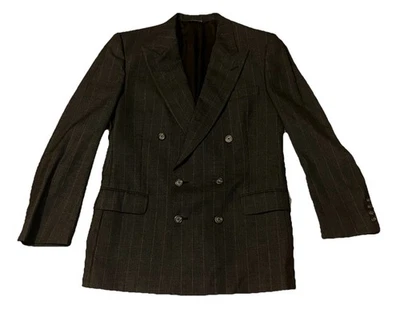 Винтажный Burberry Blazer двубортный куртка 40R темно серый в полоску 100% шерсти - Изображение 1 из 4