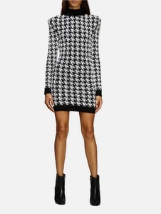 Vestido Balmain Blanco y Negro Tweed Pata de Gallo Manga Larga - Imagen 1 de 12