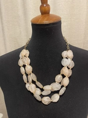 Vintage Chunky 3 Strand Faceted Acrylic Bead Necklace Light Brown Or Pink Stone - Image 1 of 3