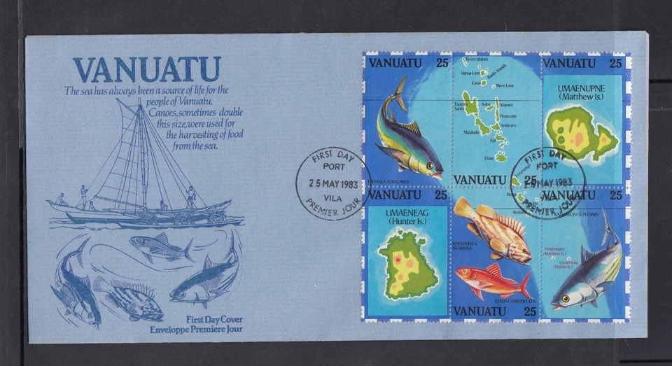 Vanuatu 1983 Economic Zone Maps Fish First Day Cover - image 1 of 1