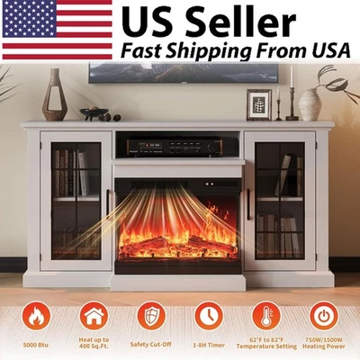 Soporte de TV para chimenea de 59 pulgadas para televisores de hasta 65 pulgadas con chimenea eléctrica de 1500 W Foto 1 de 4