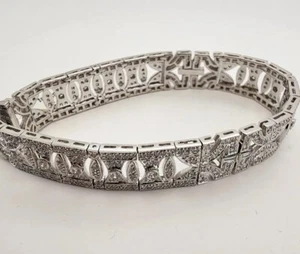 18 Kt White Gold Diamond Bracelet 4.25 CT SI2 Round Diamonds .24 Baguette 7 Inch - Picture 1 of 16