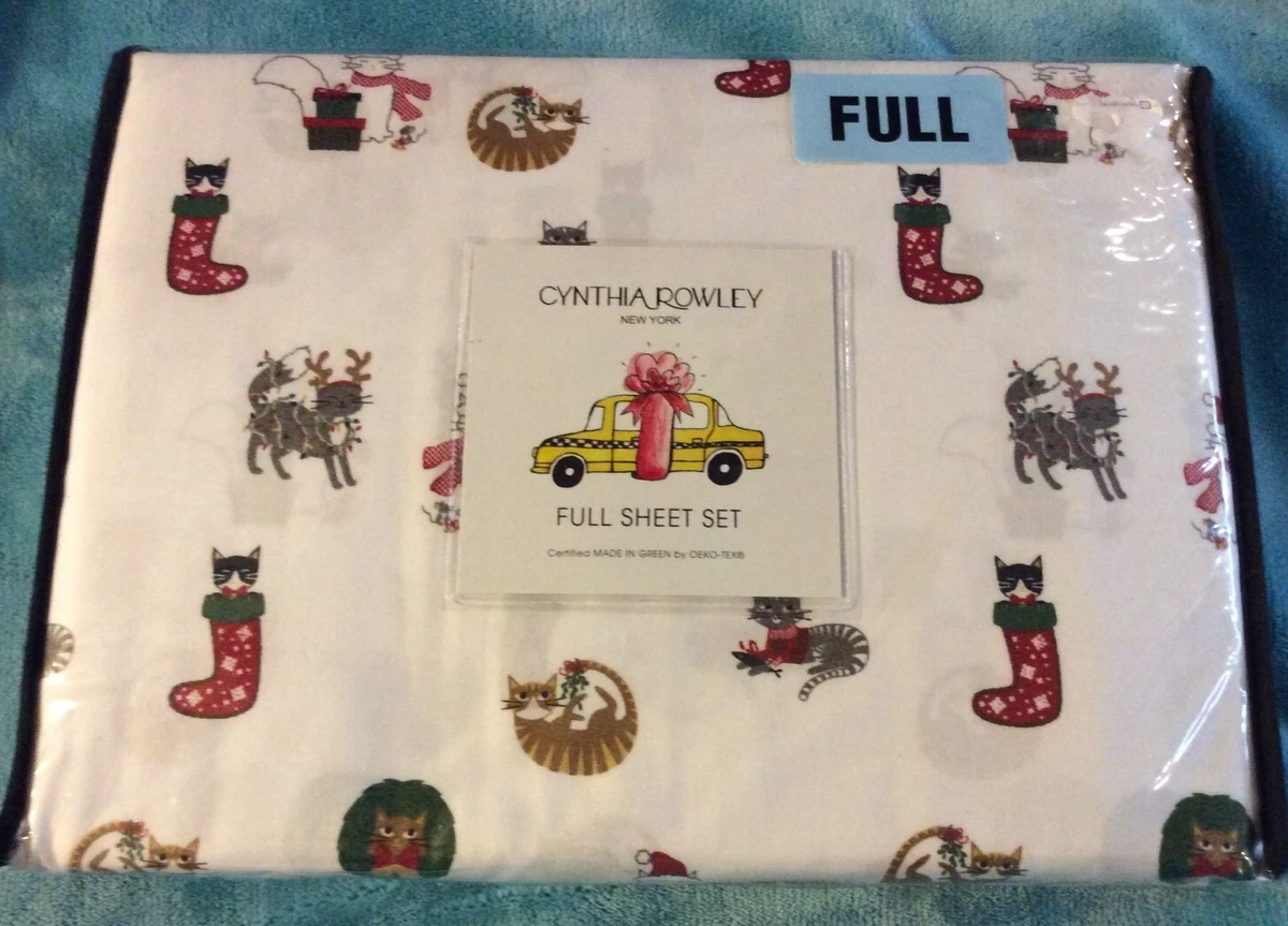 Cynthia Rowley Full 4 Piece Bed Sheet Set Christmas Cats  CYNTHIA ROWLEY 4 PC FULL Christmas Holiday Santa Claus Designer Sheet Set NEW main image 0