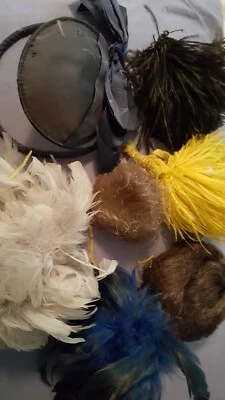 ANTIGO/ANTIGO CHAPÉU MILLINERY SPRAY PLUMAS PEÇA DE CABELO MINK POMPOM CHAPÉU PEÇAS DIANA NY - Imagem 1 de 4