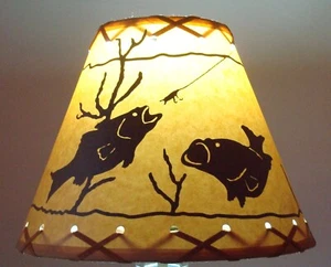 Fish LAMP SHADE w/ Clip-On Bulb Attachment Rustic Country Cottage Cabin 9 inch - Picture 1 of 12