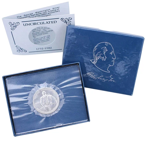 1982 D George Washington BU Commemorative 90% Silver Half Dollar OGP Cover