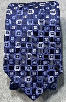 Corbata Saks Fifth Avenue 100% Azul Seda Geométrica Hecha en EE. UU. Lujo 3.5"x 59" Foto 1 de 4