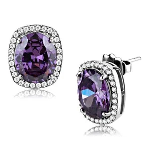 Amethyst CZ Halo Stud Earrings For Women - Picture 1 of 5