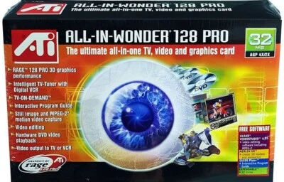 ATI All-in-Wonder-Pro 128, 2X/4X AGP, 32mb w/TV Out, New! Mint in Sealed Box - image 1 of 4