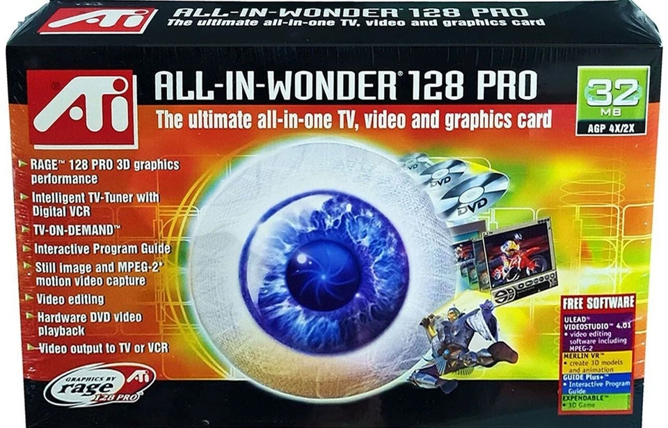 ATI All-in-Wonder-Pro 128, 2X/4X AGP, 32mb w/TV Out, New! Mint in Sealed Box - Image 1 of 4