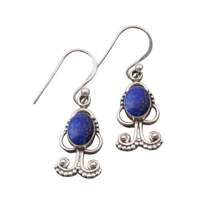 925 Argento Sterling Lapislazzuli Orecchini Pendenti Ovale Forma Gemma Gioielli - Immagine 1 di 4