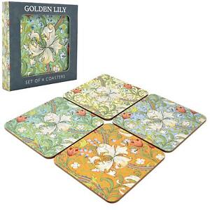 Set of 4 Coasters William Morris Golden Lily Coffee Dining Table Insulated Mats