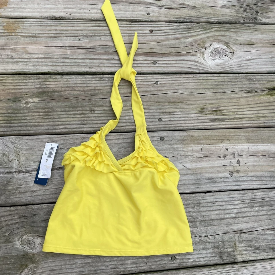 NWT Old Navy Girls Medium 8 Yellow Ruffle Halter Top UPF 40 Lined Swimsuit Top - Image 1 of 4