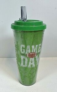 24 oz Game Day Travel Cup Thick Walled Plastic Tumbler Mug Lid w/Straw BPA Free