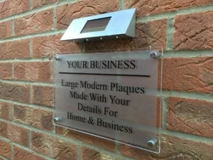 SOLAR POWERED LED BUSINESS / COMMERCIAL A4 SIGN PLAQUE, GLASS ACRYLIC / SILVER - Picture 1 of 4